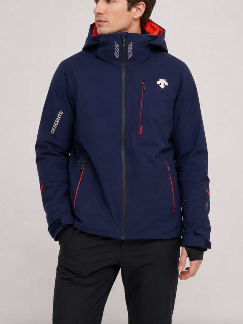 Descente Men's Ski Jacket Navy Red Full Zip Hooded Small